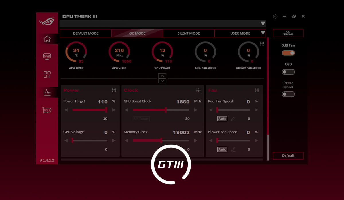 Interface de l'utilitaire ASUS GPU Tweak III