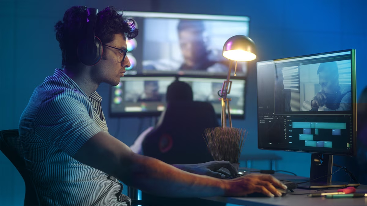Monteurs vidéo en salle de montage
